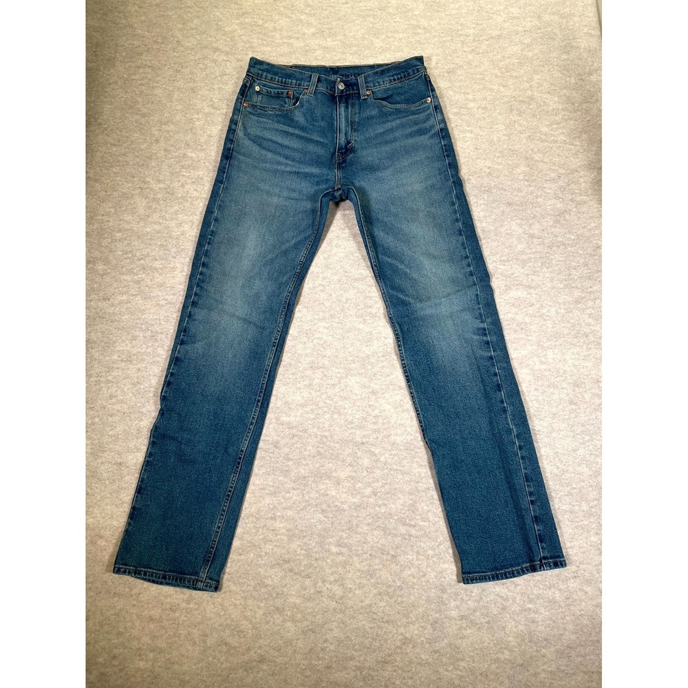 Levi's 505 Jeans Mens 32x34 Blue Whiskering Denim Straight Leg Mid Rise Casual